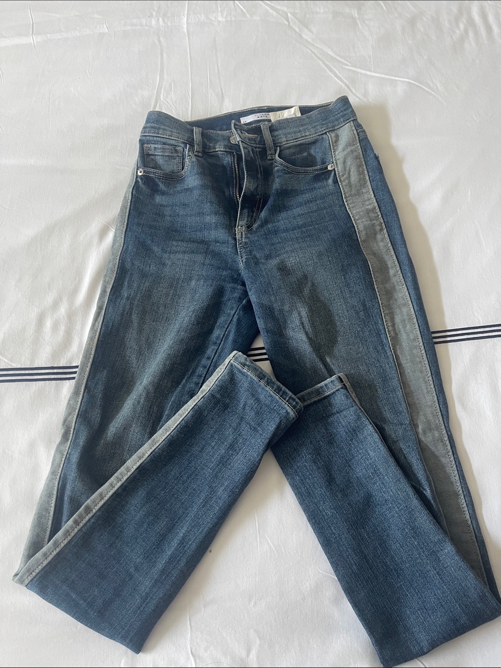 Dynamite Two-Tone Dark and Light Blue Skinny Jeans with Side Panel